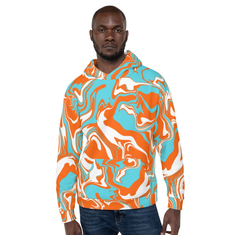 Orange Turquoise and White Oil Spill Pullover Hoodie