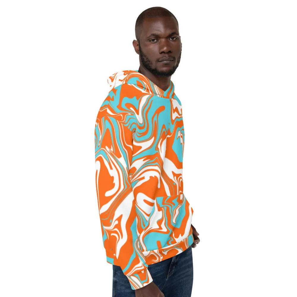 Orange Turquoise and White Oil Spill Pullover Hoodie