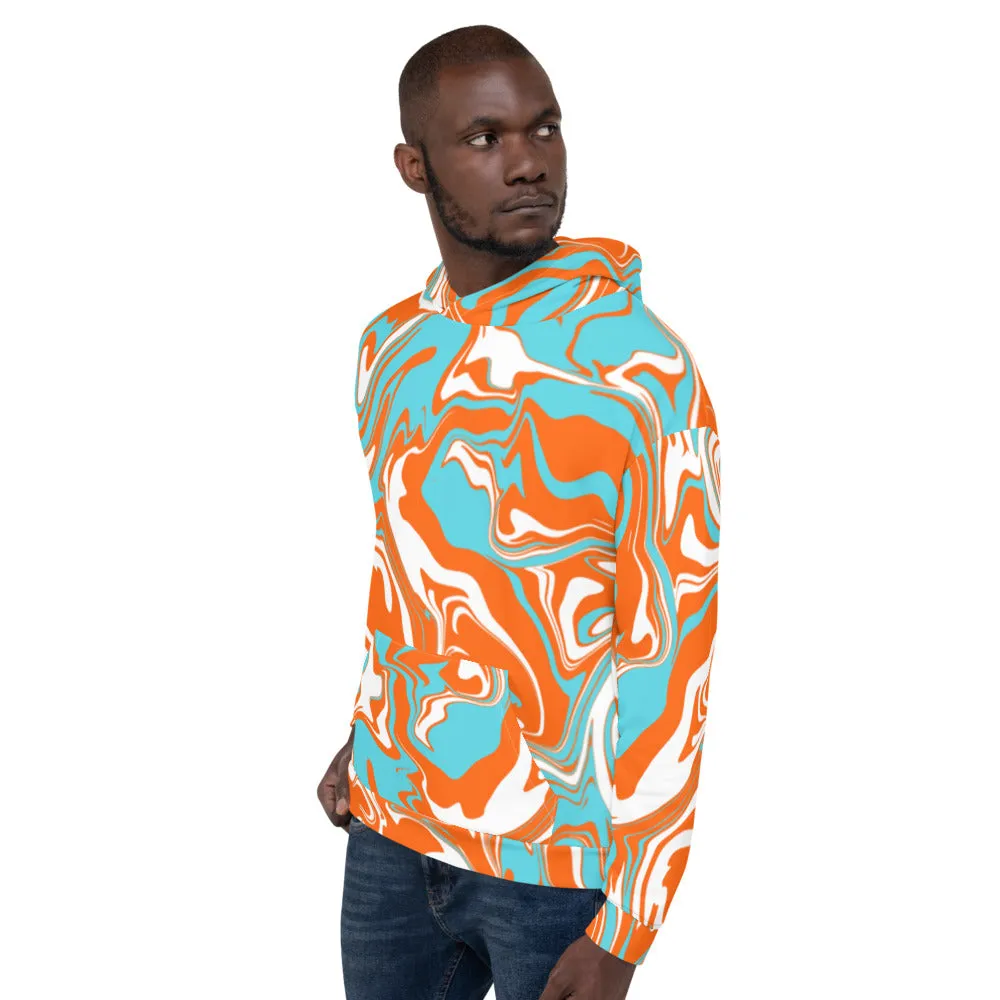 Orange Turquoise and White Oil Spill Pullover Hoodie