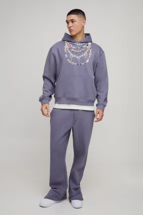 Oversized Boxy Jewelled Chain Printed Hooded Tracksuit