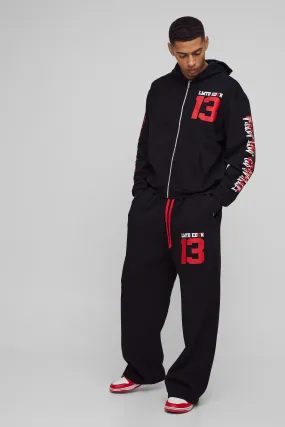 Oversized Boxy Limited Varsity Graffiti Zip Through Hooded Tracksuit