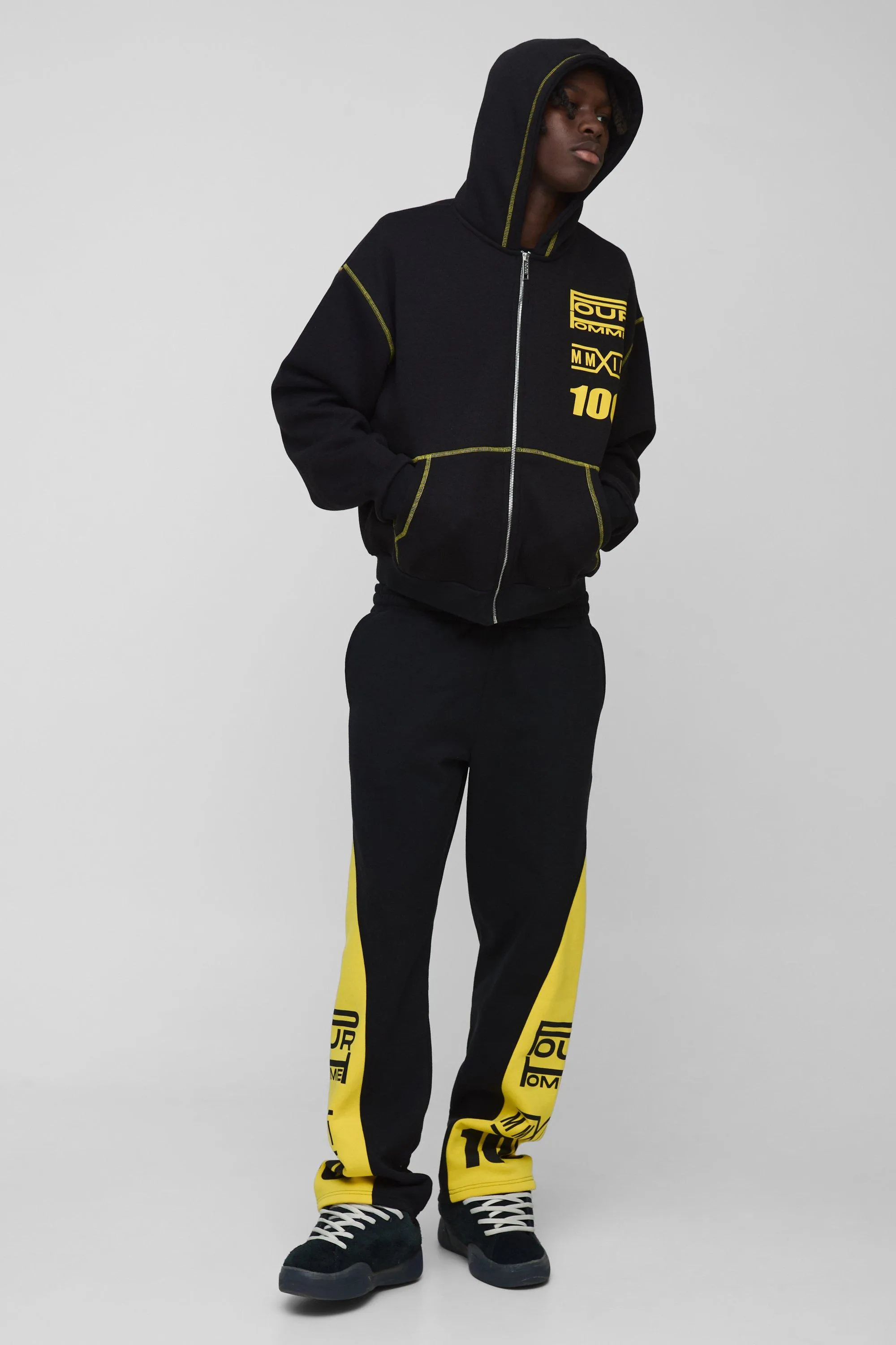 Oversized Boxy Moto Gusset Zip Through Hooded Tracksuit