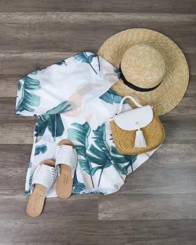 Palm Springs Leaf Print Strapless Romper