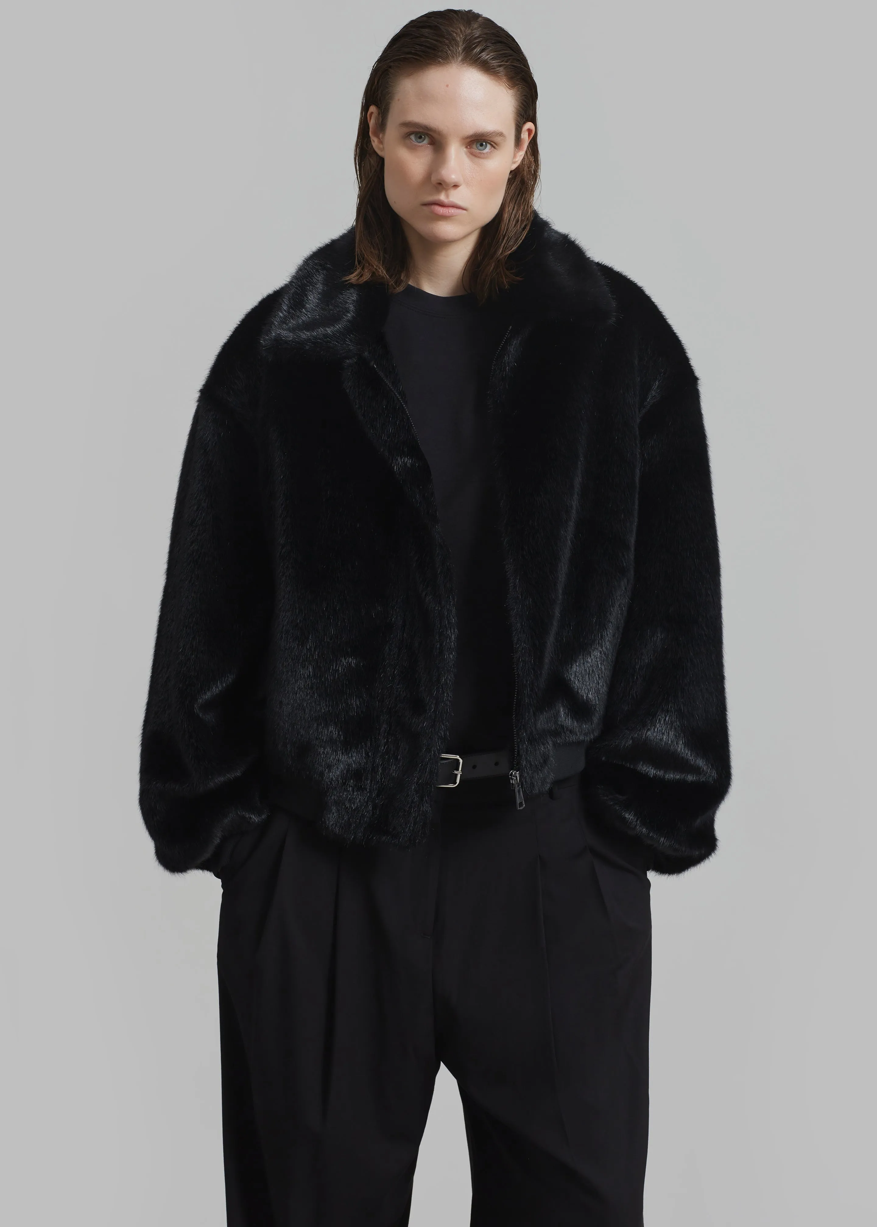 Pam Faux Fur Bomber - Black