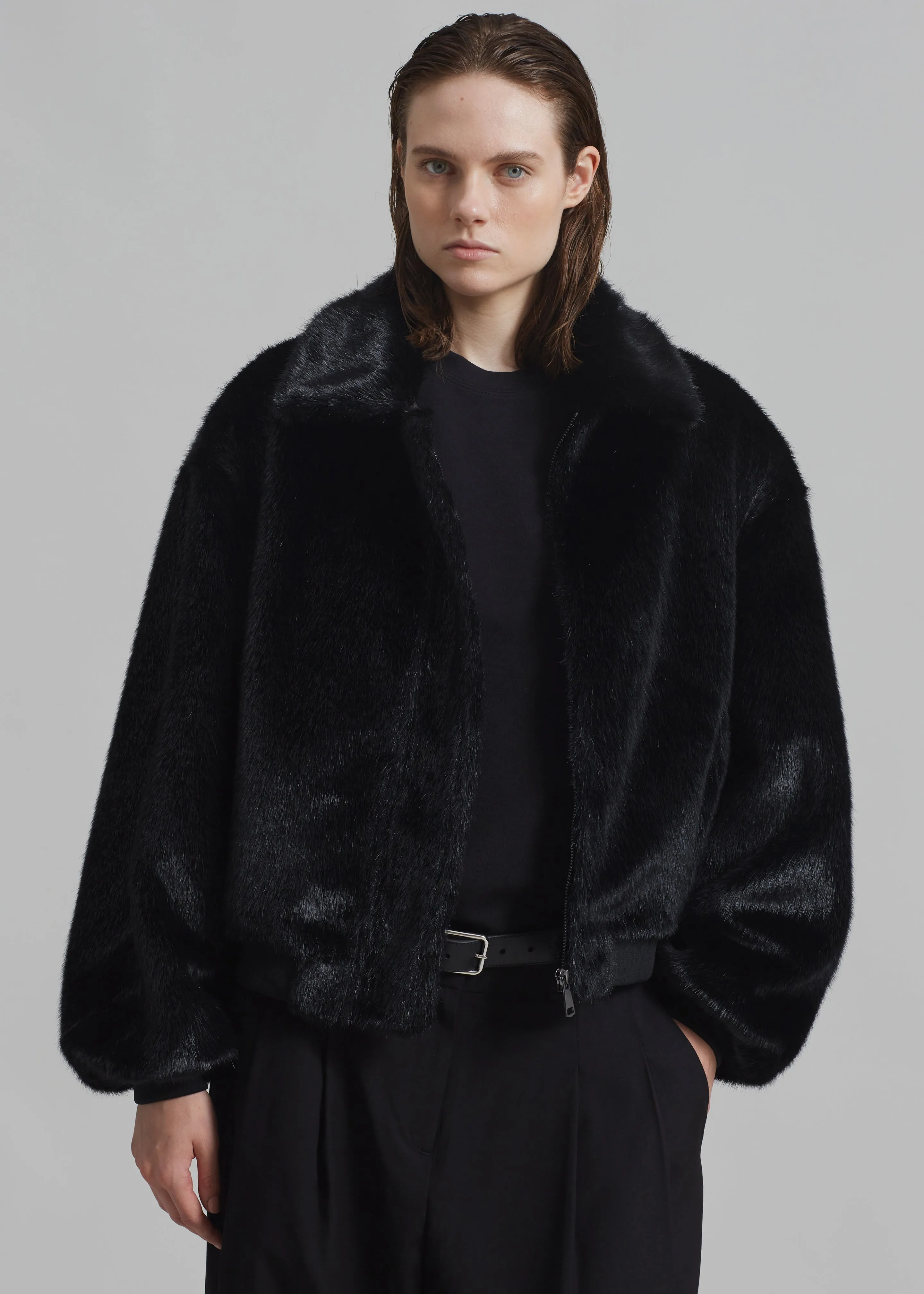 Pam Faux Fur Bomber - Black