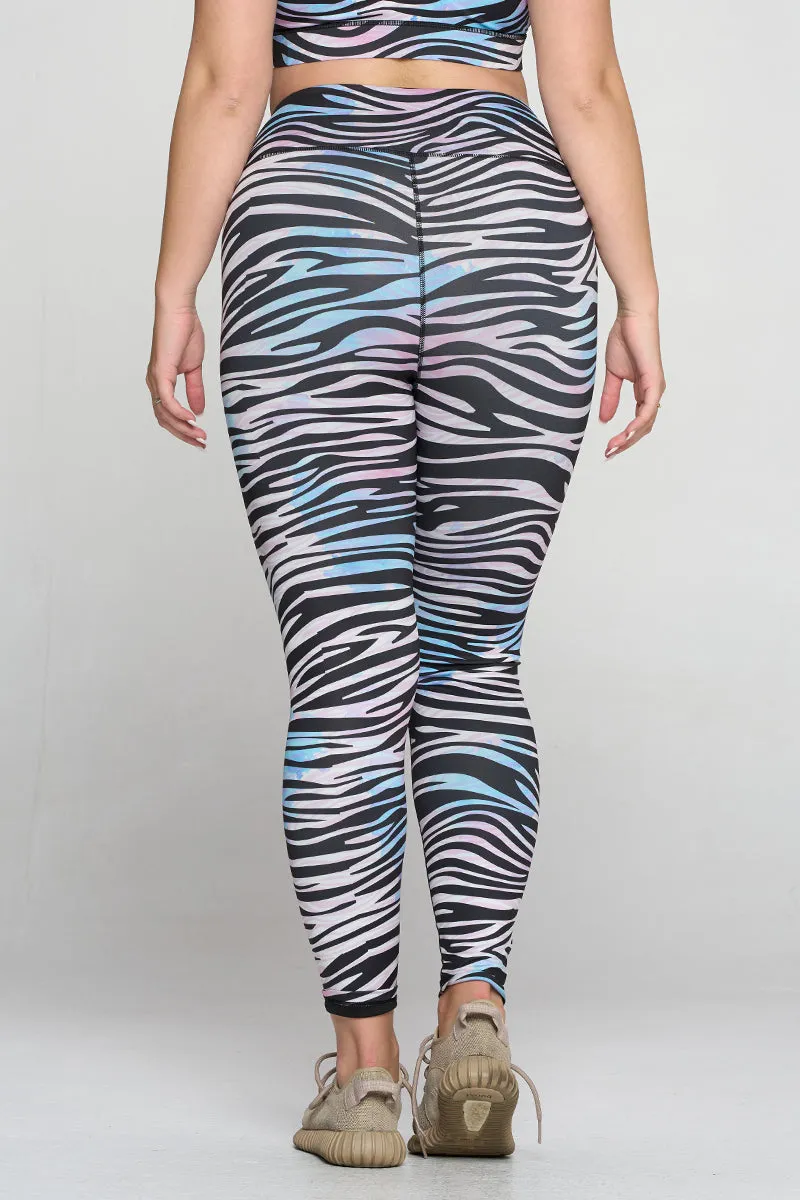 Plus Size Thunderbolt Zebra Print Active Leggings