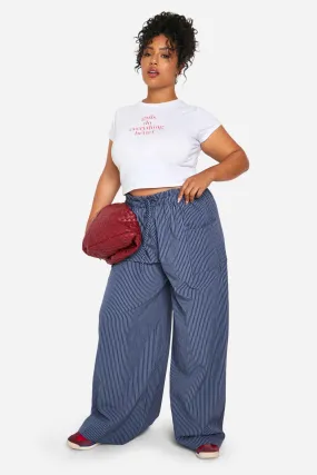 Plus Woven Elasticated Waist Stripe Wide Leg Trousers