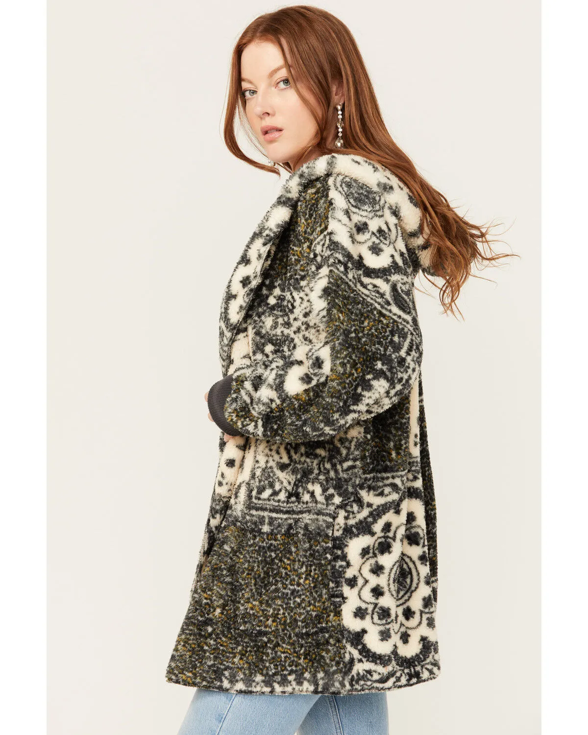 Product Name:  Mystree Women's Paisley Print Fur Hooded Jacket