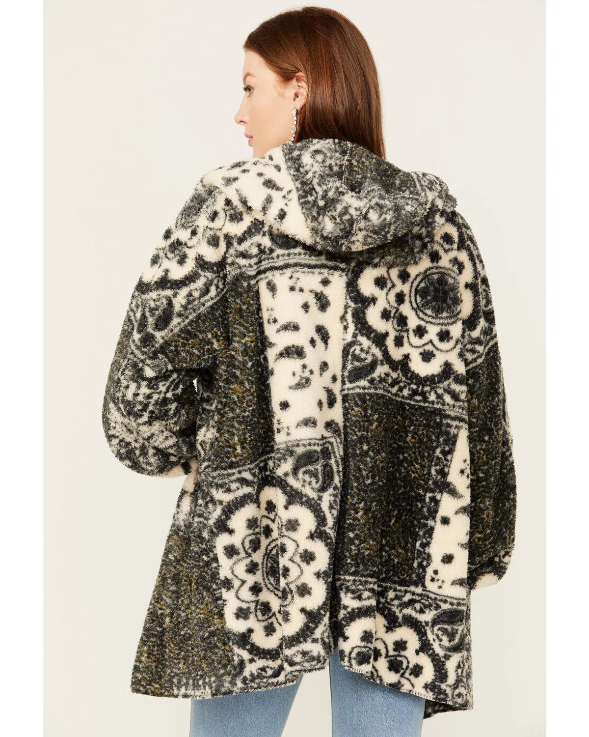 Product Name:  Mystree Women's Paisley Print Fur Hooded Jacket