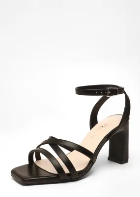 Quiz Black Wide Fit Faux Leather Strappy Heeled Sandals