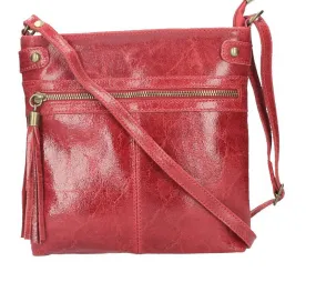 Red leather shoulder bag evan