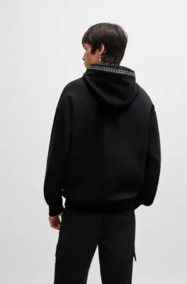 Relaxed-fit stretch-cotton hoodie with chain-detail tape