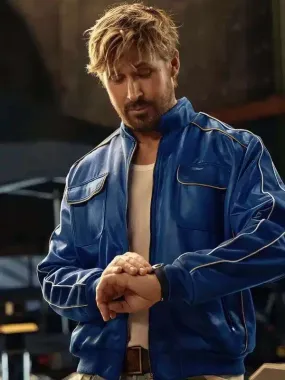 Ryan Gosling The Chase for Carrera Blue Leather Jacket