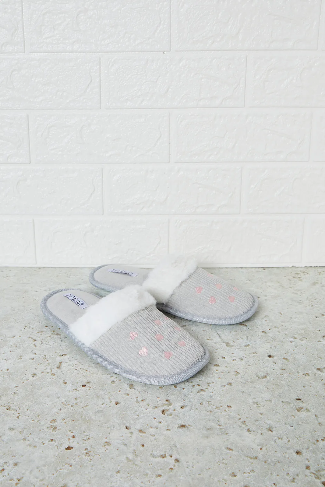 Senior Girls Grey Embroidered Slipper