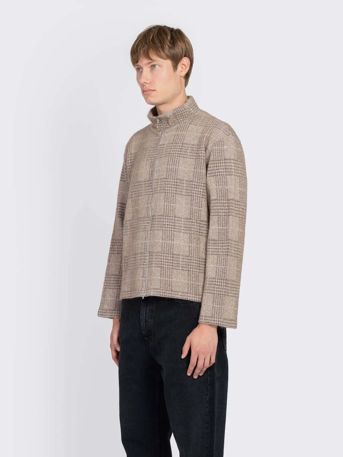 Shrunken Fullzip Polo - Beige Hound Check