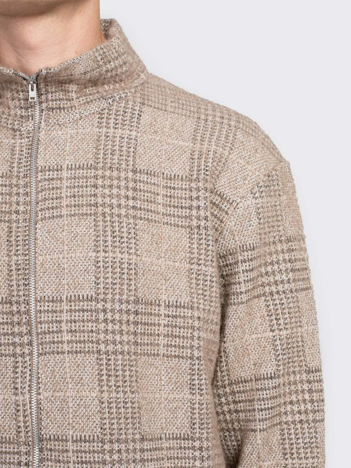 Shrunken Fullzip Polo - Beige Hound Check