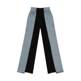 Skater Deconstructed Wide Leg Jeans Blue and Black-