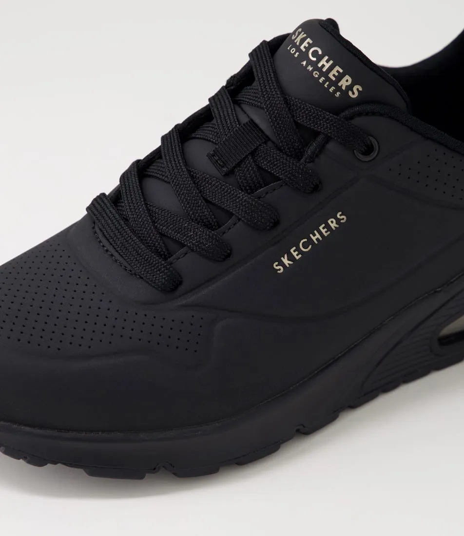 SKECHERS Uno Wide Fit Black Smooth Sneakers