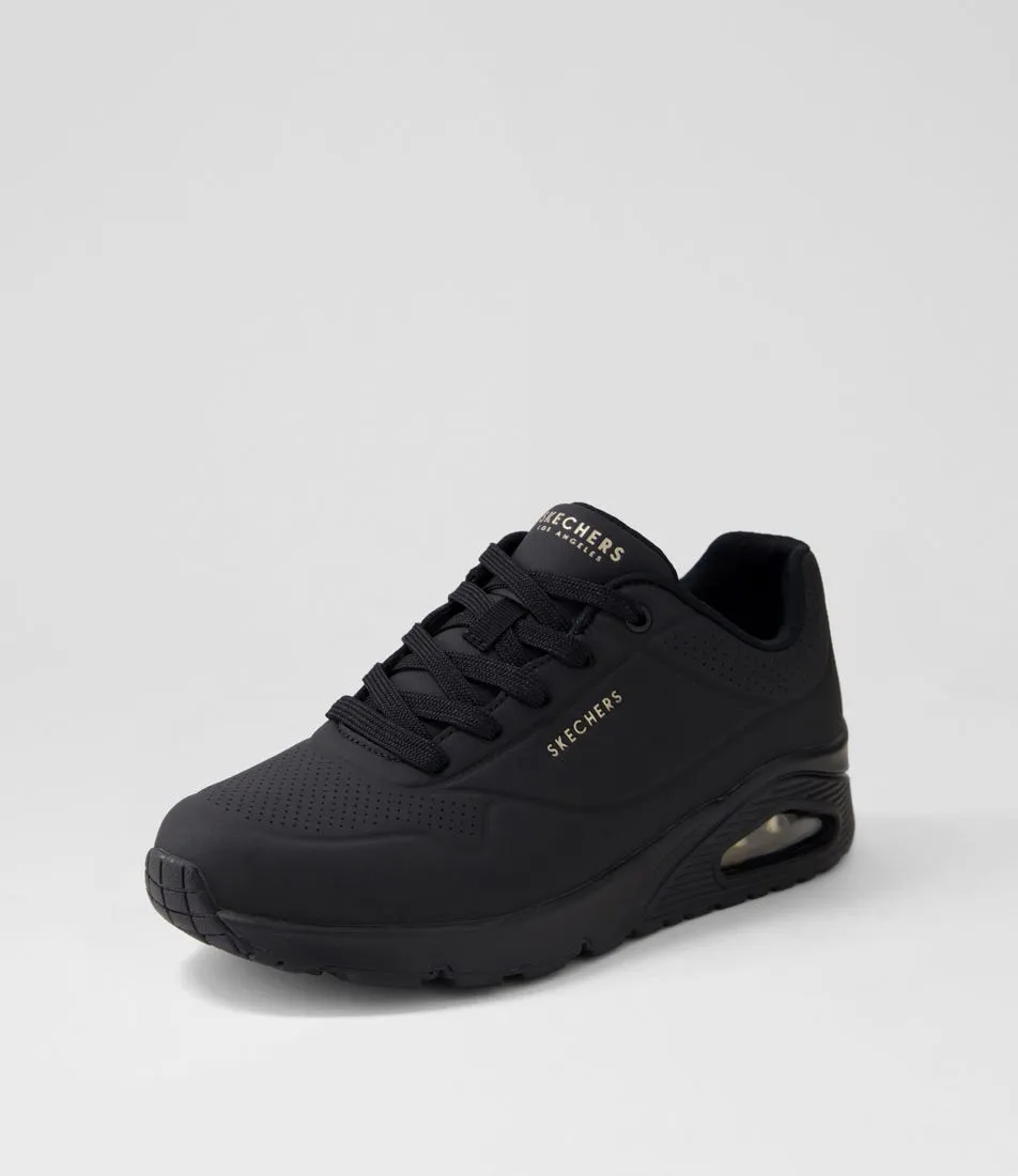 SKECHERS Uno Wide Fit Black Smooth Sneakers