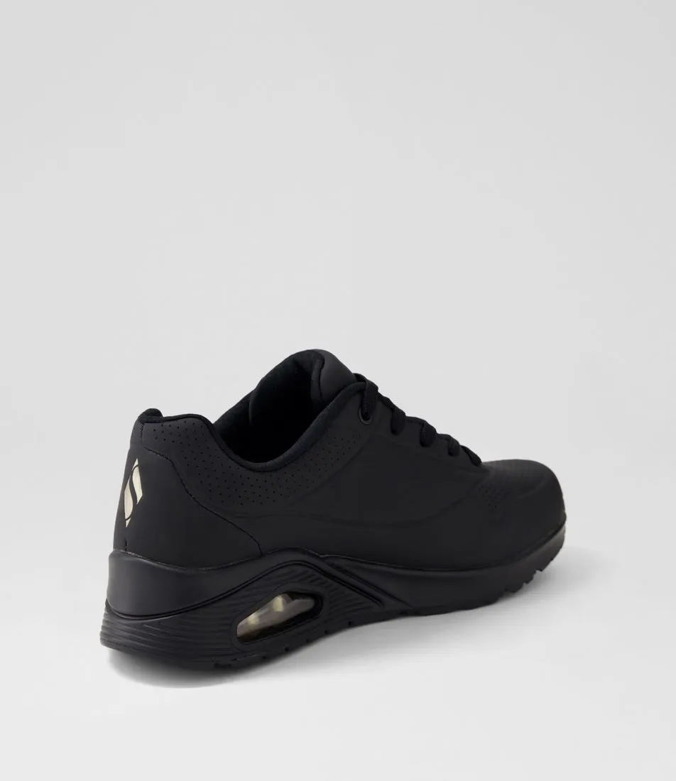 SKECHERS Uno Wide Fit Black Smooth Sneakers