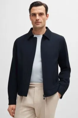 Slim-fit zip-up jacket in stretch virgin wool