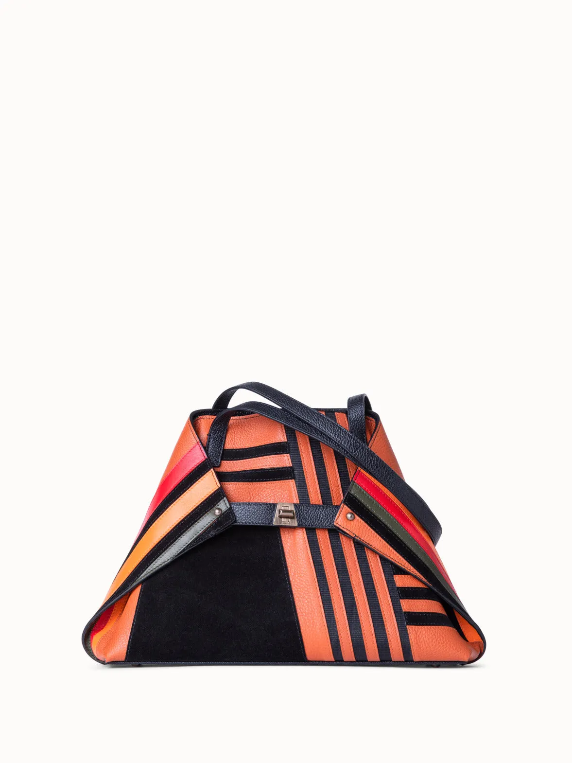 Small Ai Shoulder Bag in Zig Zag Trapezoid Leather Patchwork