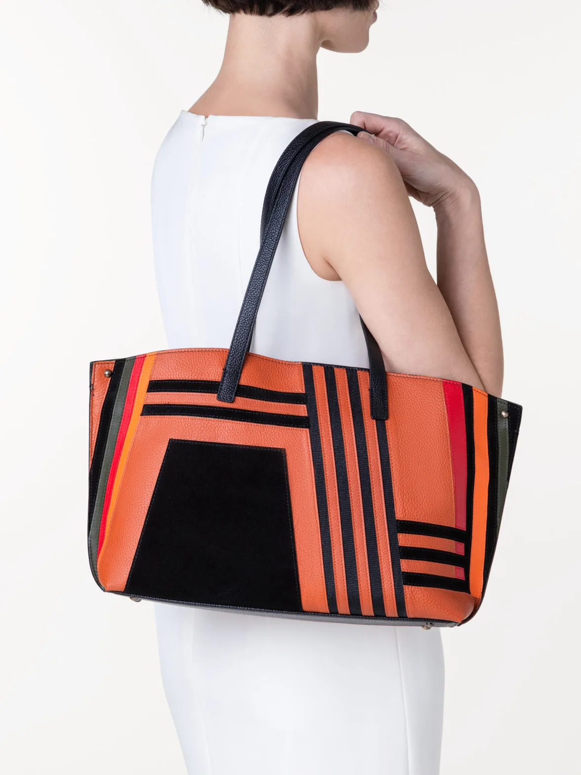 Small Ai Shoulder Bag in Zig Zag Trapezoid Leather Patchwork