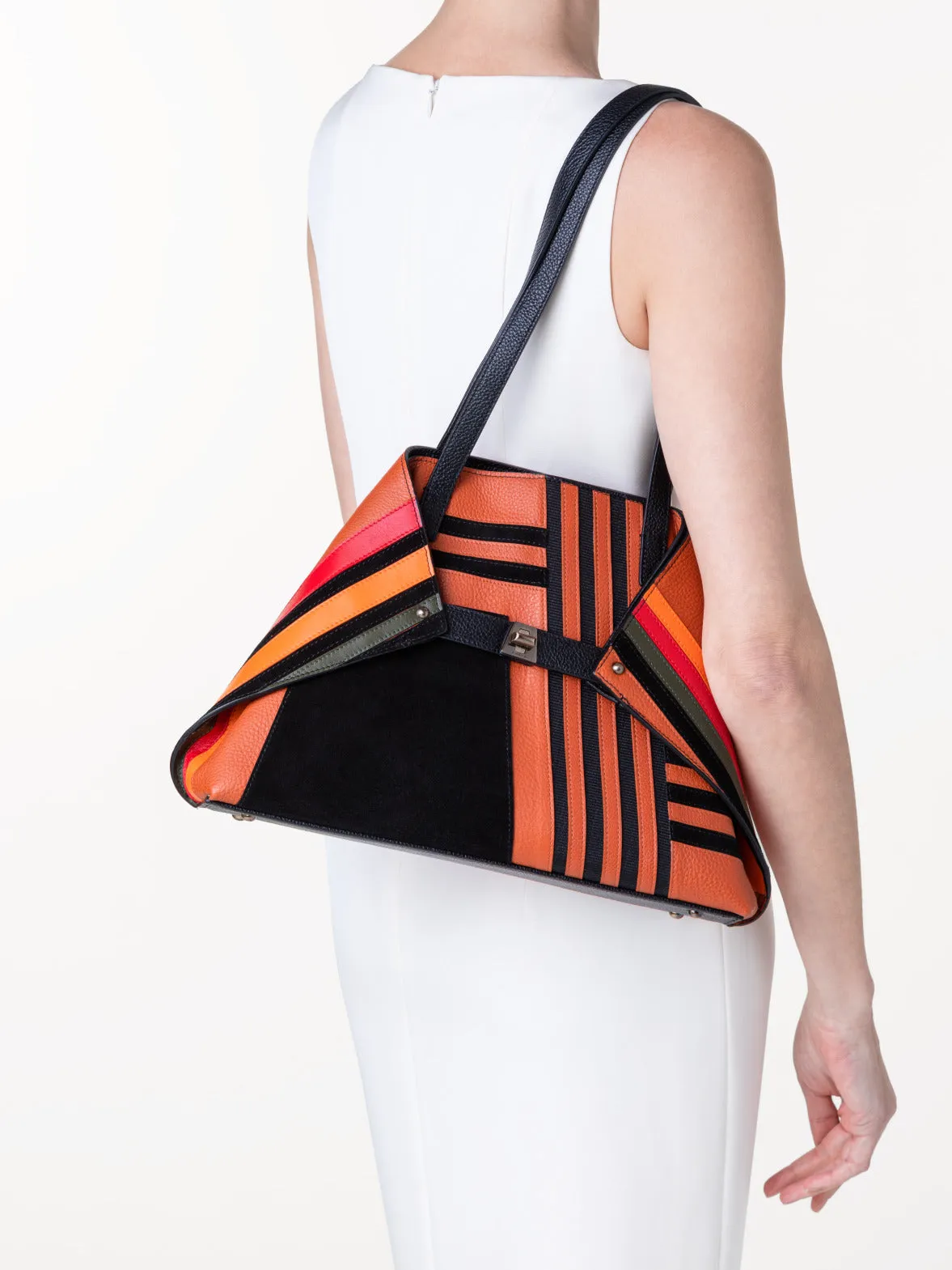 Small Ai Shoulder Bag in Zig Zag Trapezoid Leather Patchwork