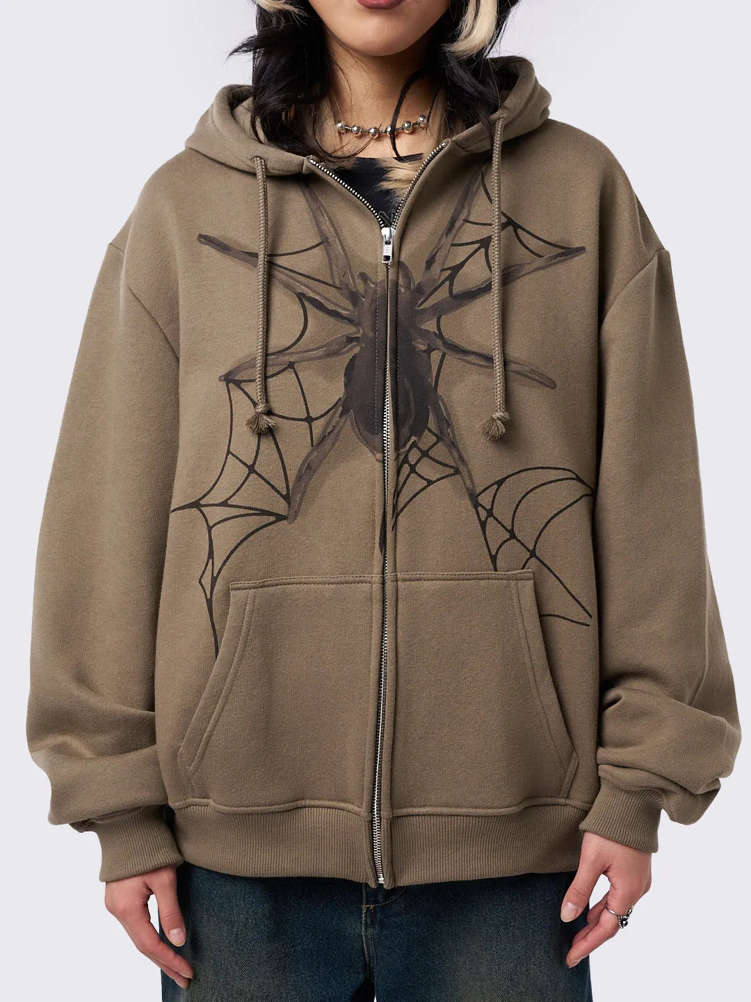 Spiderweb Khaki Zip Up Hoodie