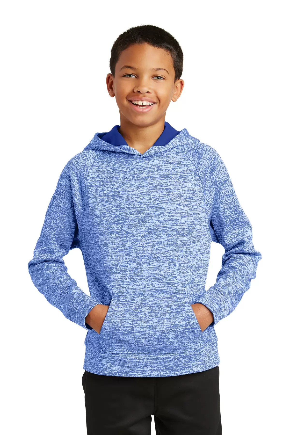 Sport Tek YST225 Sport-Tek Youth PosiCharge Electric Heather Fleece Hooded Pullover SKU: YST225