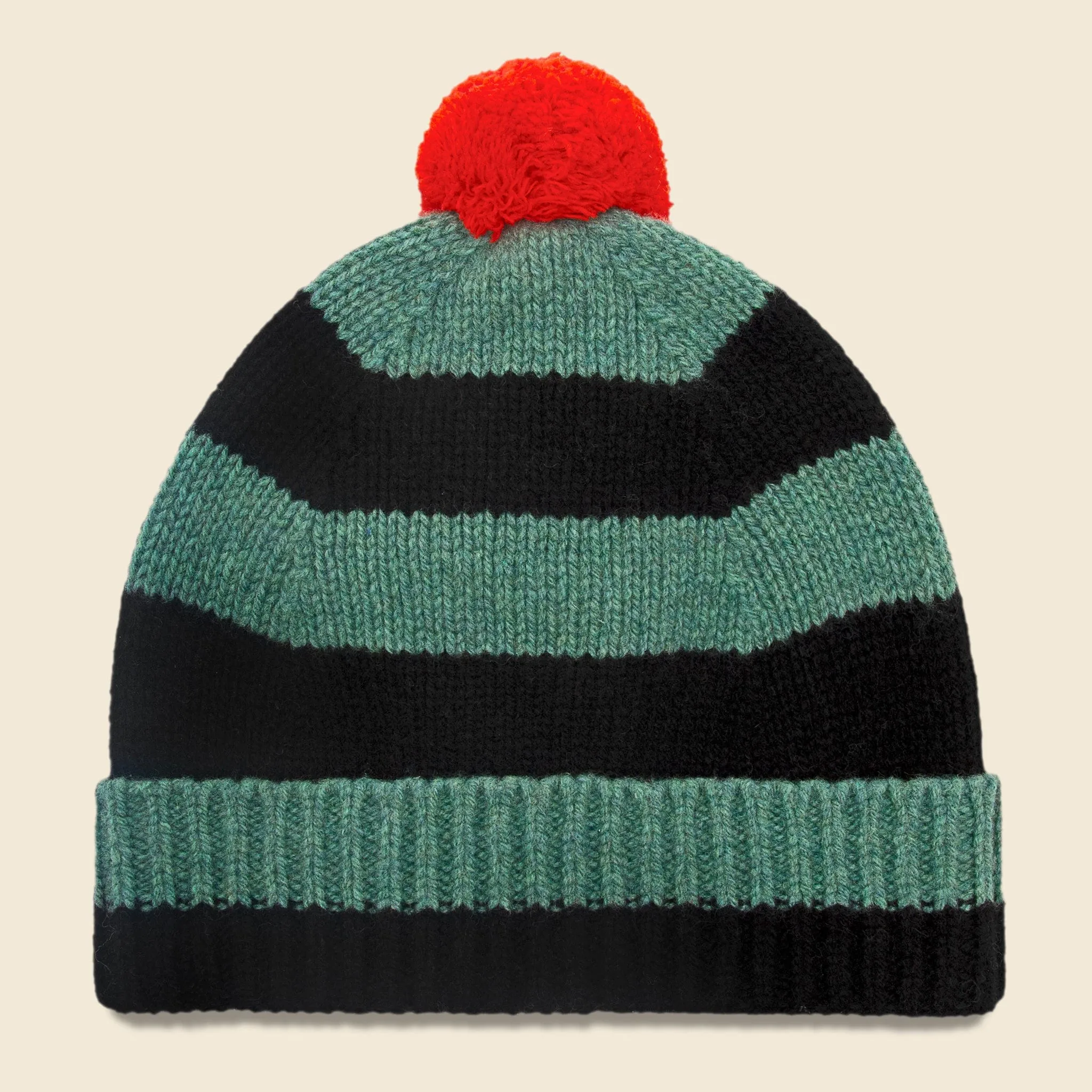 Stripe Pom Pom Lambswool Hat - Strath/Black