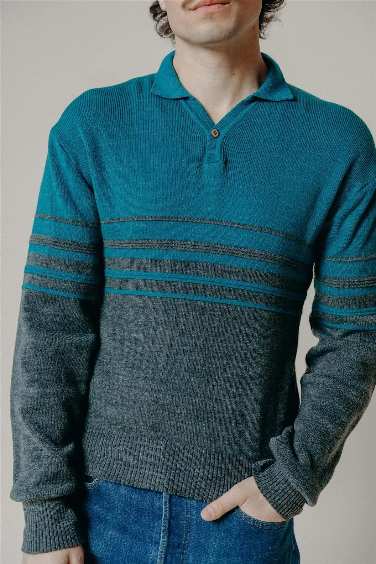 Teal Stripe Polo - Teal/Grey