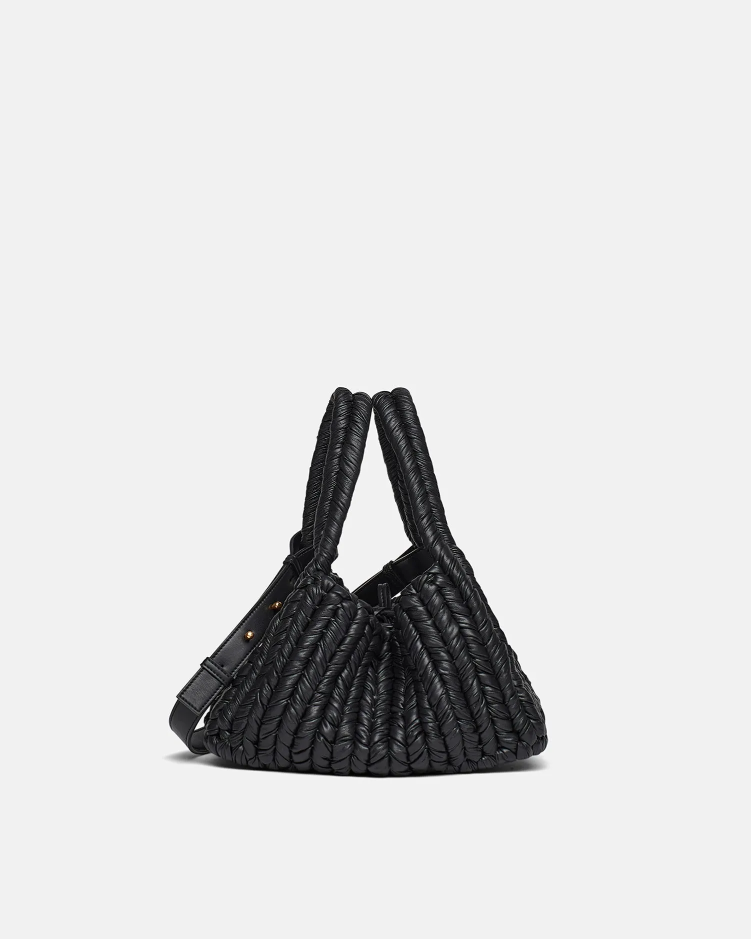 The Busket - Okobor Alt Leather Knit Bucket Bag - Black