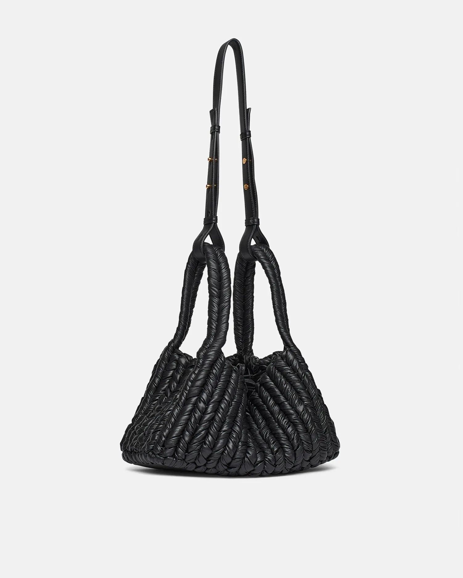 The Busket - Okobor Alt Leather Knit Bucket Bag - Black