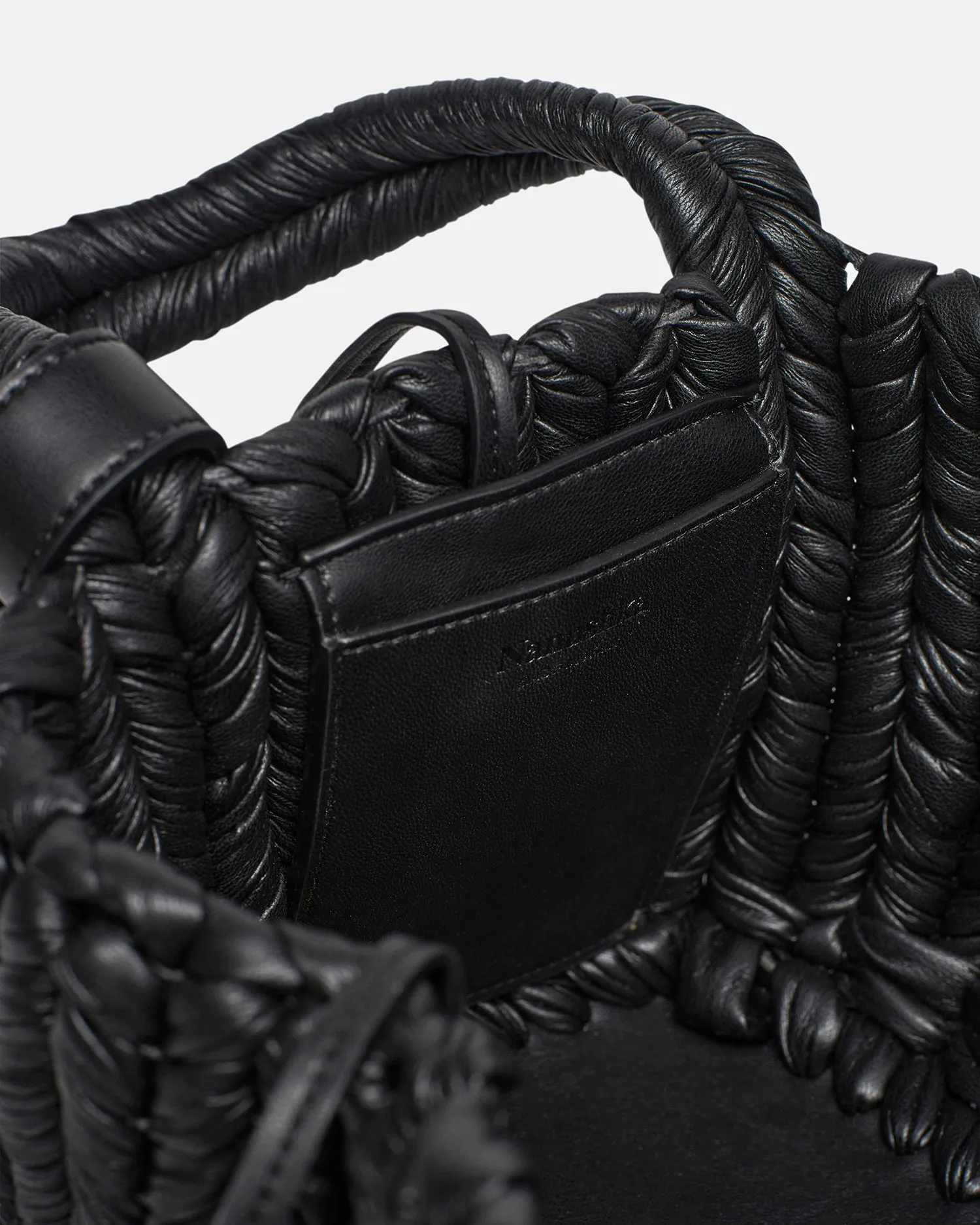 The Busket - Okobor Alt Leather Knit Bucket Bag - Black