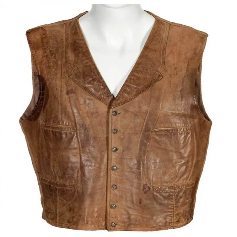 The Cowboys Slimfit Casual Style Distressed Brown Leather Vest