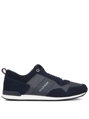 Tommy Hilfiger Iconic Leather Suede Mix Runner Trainers - Navy