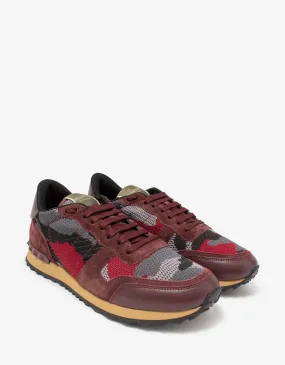 Valentino Garavani Burgundy Mesh Camouflage Rockrunner Trainers