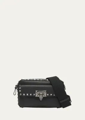 Valentino Garavani Small Rockstud Grainy Leather Hobo Bag