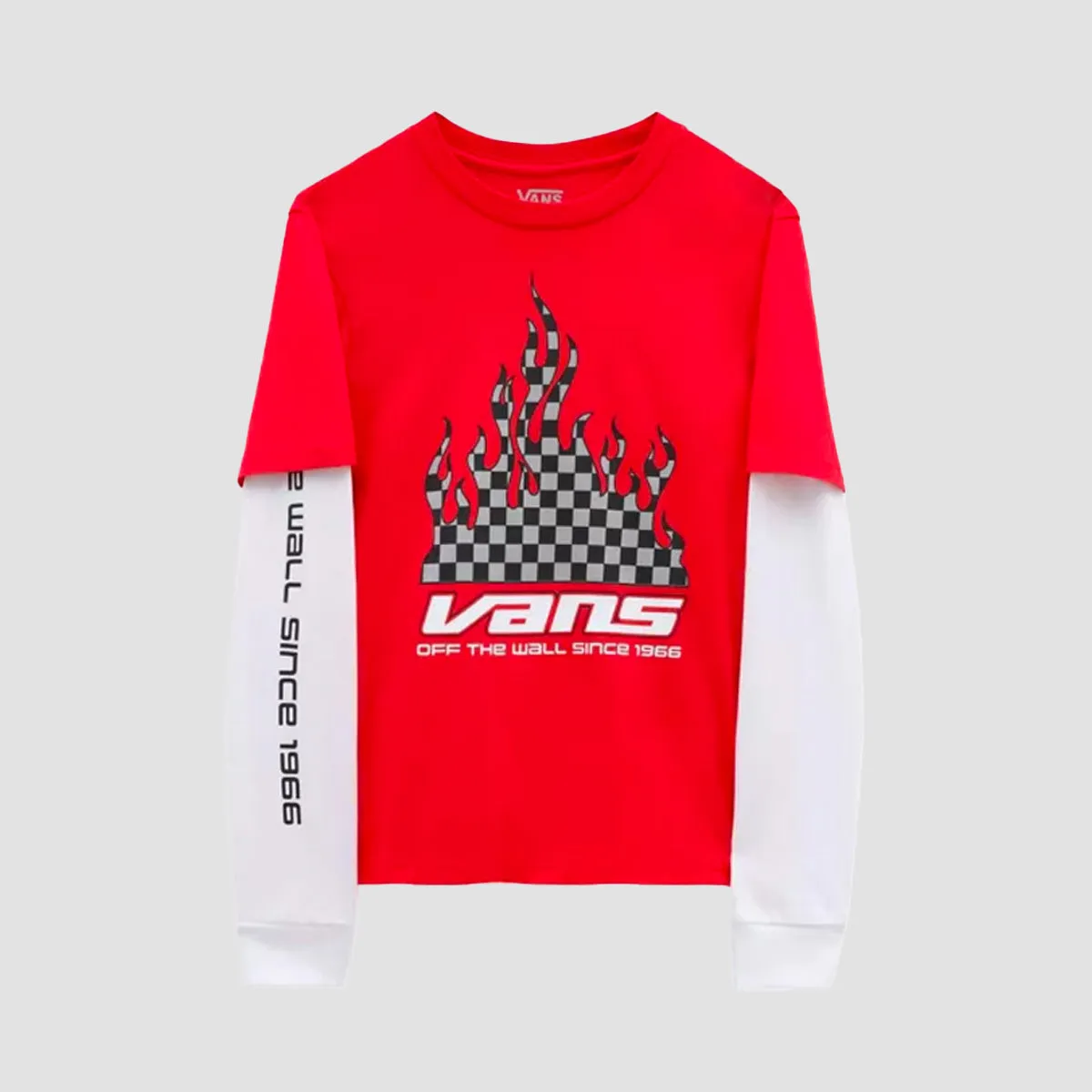 Vans Reflective Checkerboard Flame Twofer Longsleeve T-Shirt True Red/White - Kids