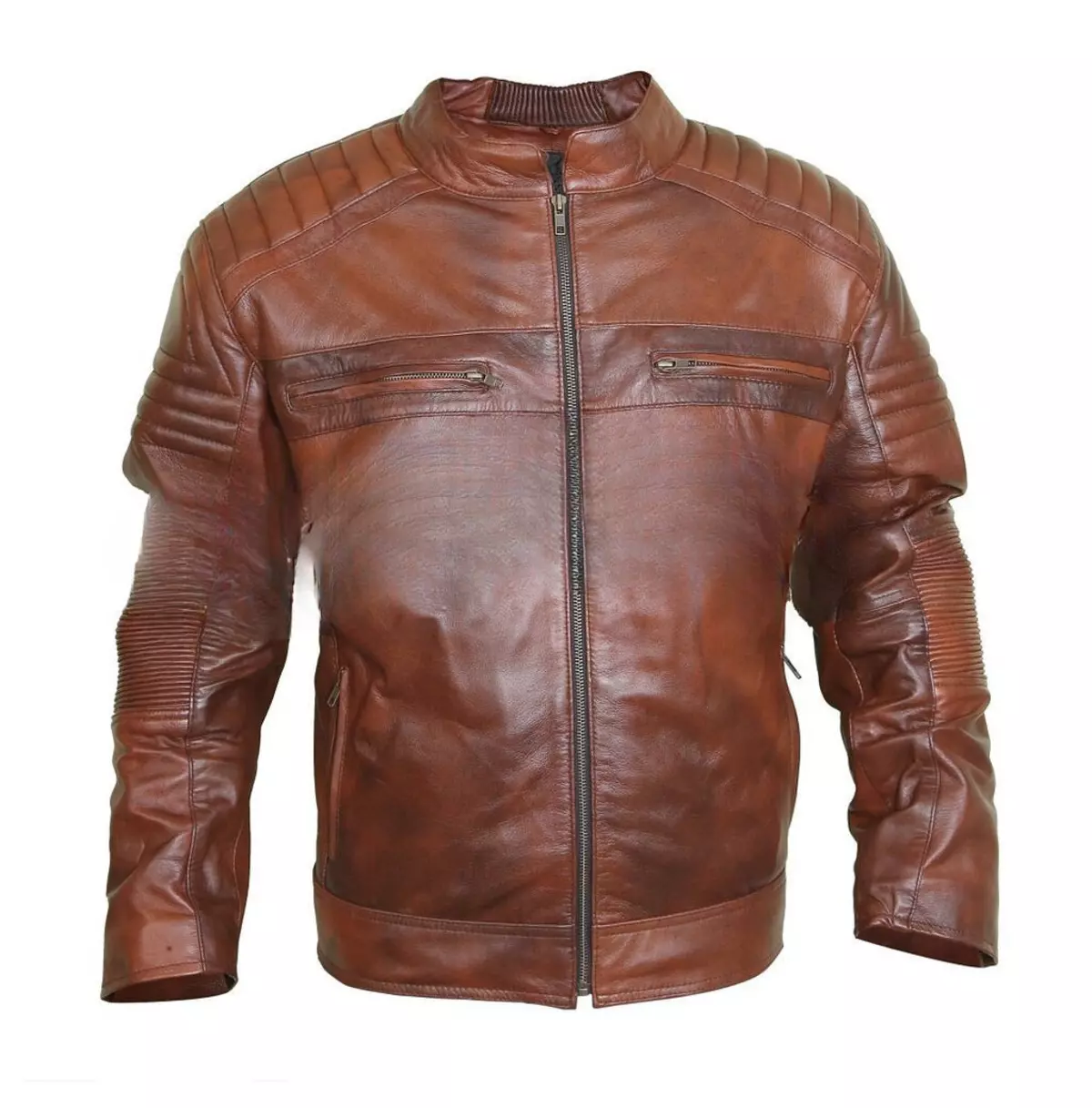 Vintage Men's Flamboyant Clay Leather Jacket With Mandarin Collar