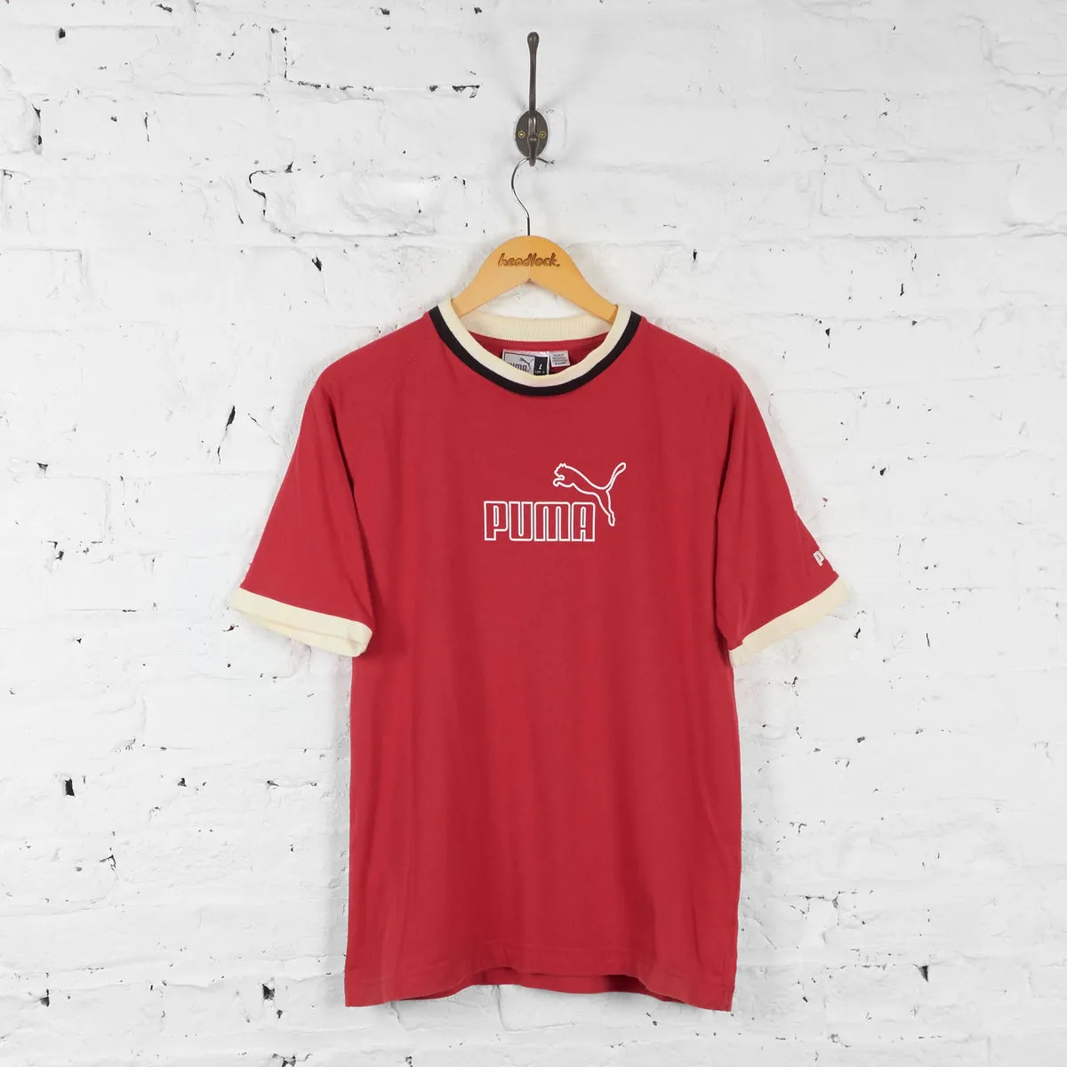 Vintage Puma Ringer T-shirt - Red - L