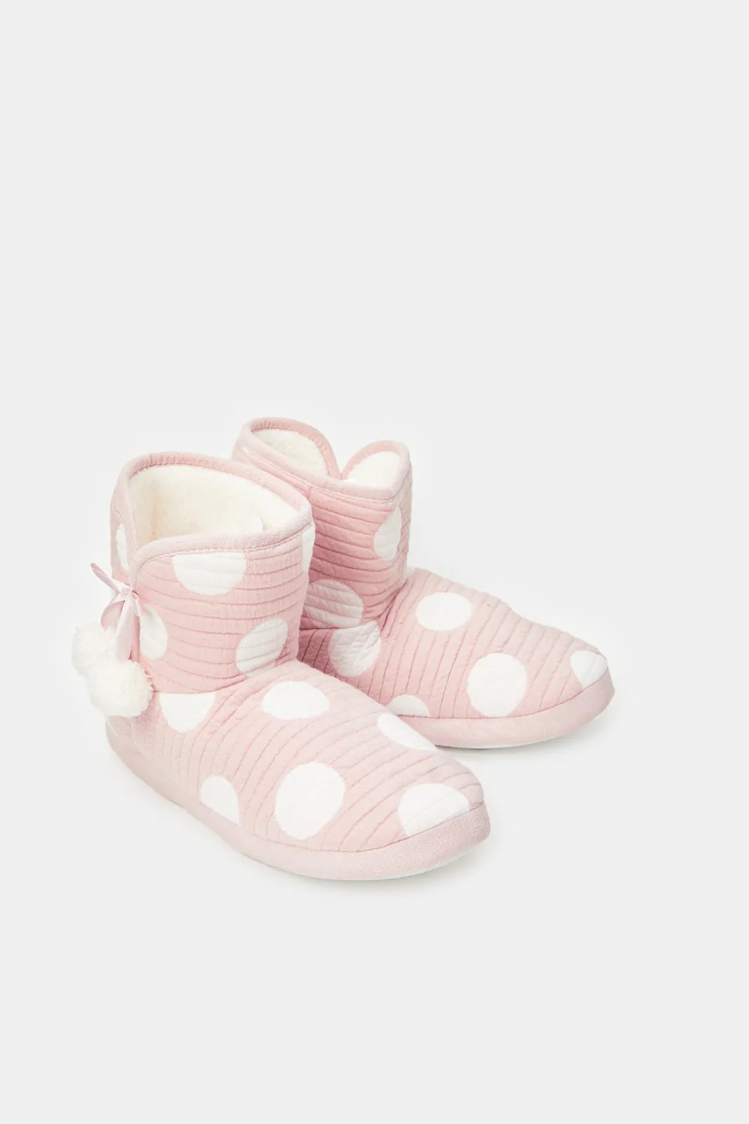 Women Pink Booty Slipper With Pom Pom