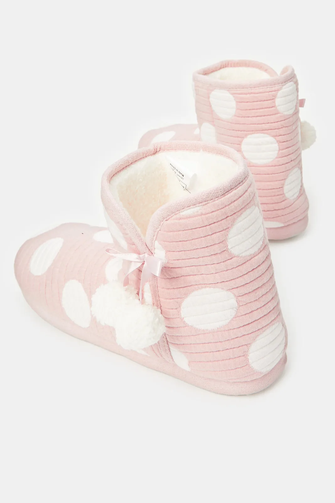 Women Pink Booty Slipper With Pom Pom