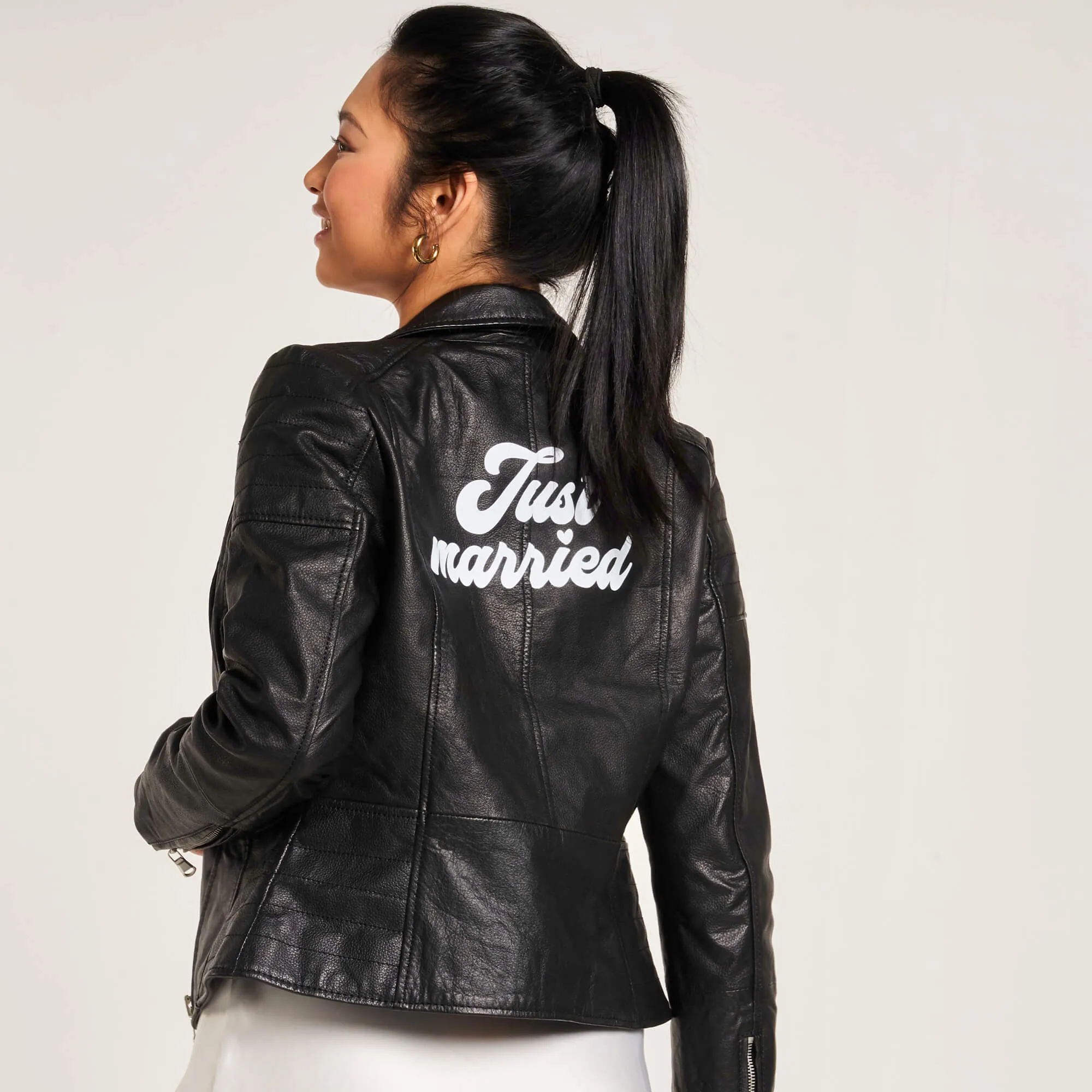 Women's Just Married Hand-Printed Leather Jacket - Barneys Originals