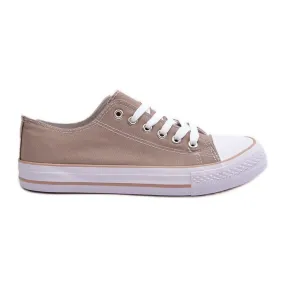 Women's Material Classic Low Sneakers Dark Beige Lennabella