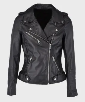 Womens Biker Black Leather Jacket for Winter Outfits