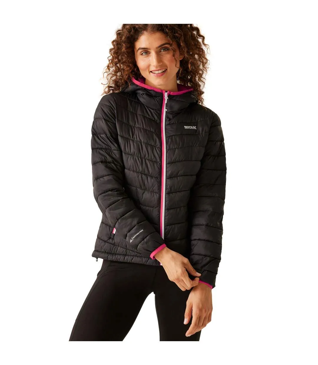 Womens/ladies hillpack ii hooded padded jacket black/pink potion Regatta